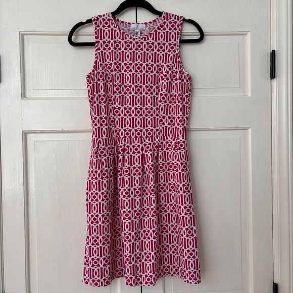 Jude Connally Rachel Dress‎ Size Small Pockets Pink White Chain Link Print Jude - Picture 1 of 10